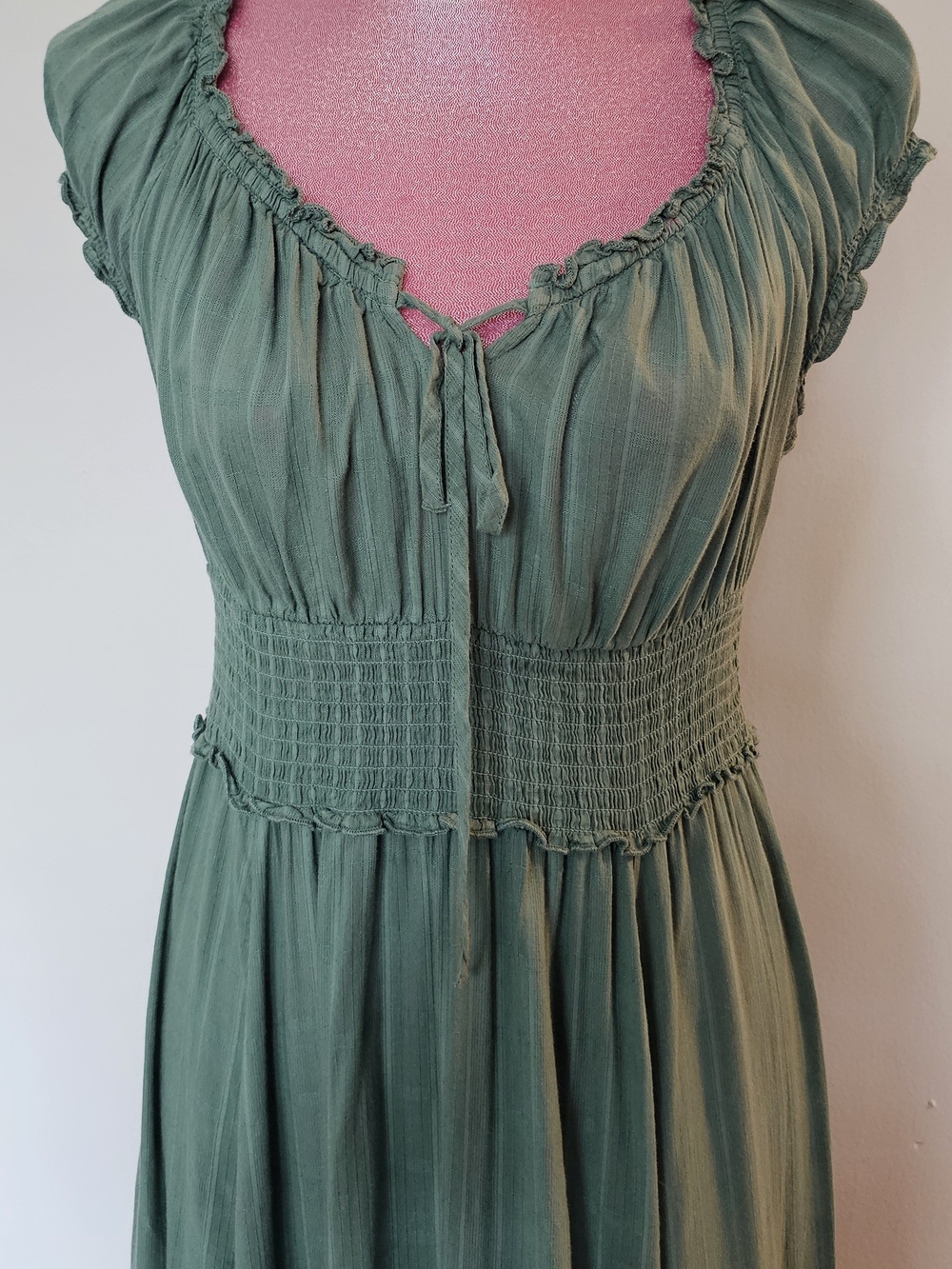 Old Navy Sage Green Smocked-Waist Midi Dress